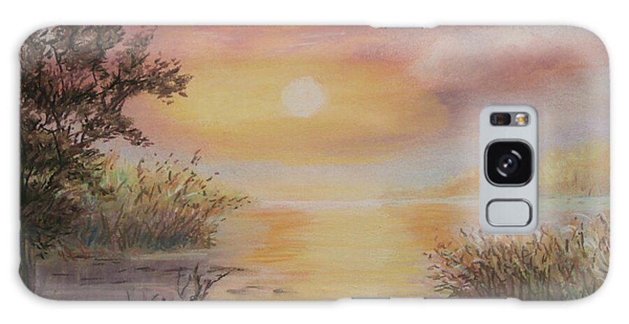 Luczay Galaxy Case featuring the painting Sunset by the Lake by Katalin Luczay