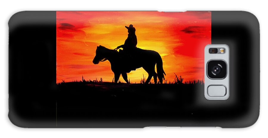 Sunset Galaxy Case featuring the painting Sunset Cowboy by Marisela Mungia