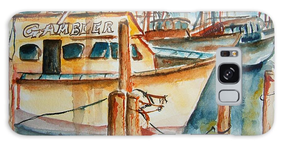 Boat Galaxy Case featuring the painting Sunset on the Gambler by Elaine Duras