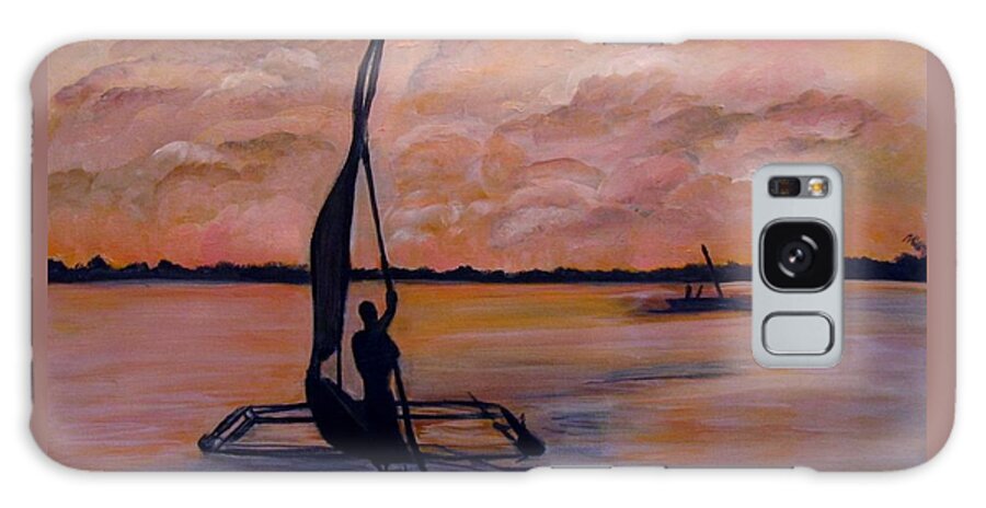Orange Sunset Galaxy Case featuring the painting Sunset on the Nile by Carol Allen Anfinsen