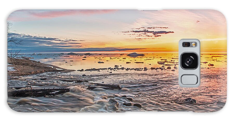 Lake Superior; Pictured Rocks National Lakeshore;hurricane River; Sunset;landscape; Reflections;seascape ; Moving Water; Galaxy S8 Case featuring the photograph Sunset over the mouth of the Hurricane River by Gary McCormick