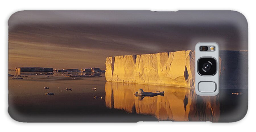 Feb0514 Galaxy Case featuring the photograph Tabular Icebergs At Sunrise Antarctica by Tui De Roy
