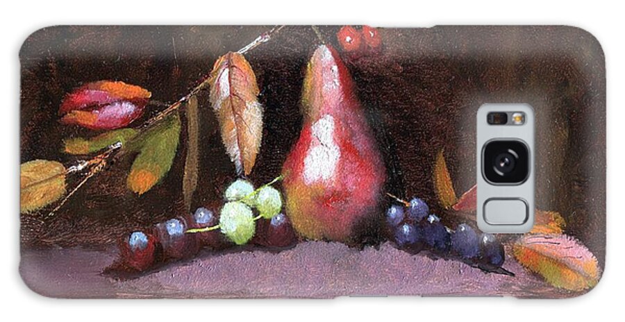  Still Life Of Vivid Fall Colors Surrounding Golden Pear Galaxy Case featuring the painting Taste of Fall by Ruben Carrillo