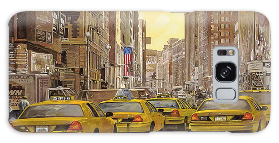 New York Galaxy Case featuring the painting yellow taxi in NYC by Guido Borelli