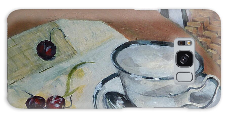 Still Life Galaxy Case featuring the painting Tea Cup and Cherries by Melanie Lewis