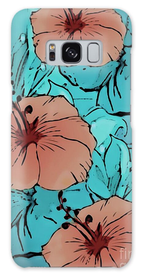 Digital Art Floral Galaxy Case featuring the digital art Teal and Brown Floral by Gayle Price Thomas