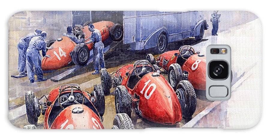 Watercolour Galaxy Case featuring the painting Team Ferrari 500 F2 1952 French GP by Yuriy Shevchuk