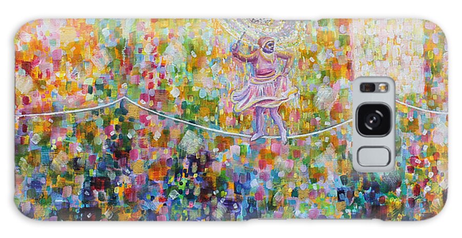 Tightrope Walker Galaxy Case featuring the painting Temple Dance-Tightrope by Anne Cameron Cutri