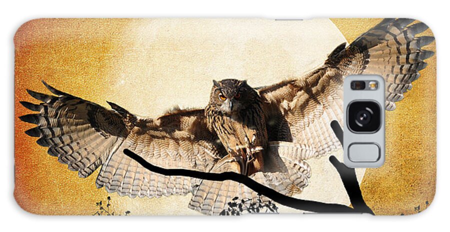 Textures Galaxy S8 Case featuring the photograph The Eurasian Eagle Owl And The Moon by Kathy Baccari