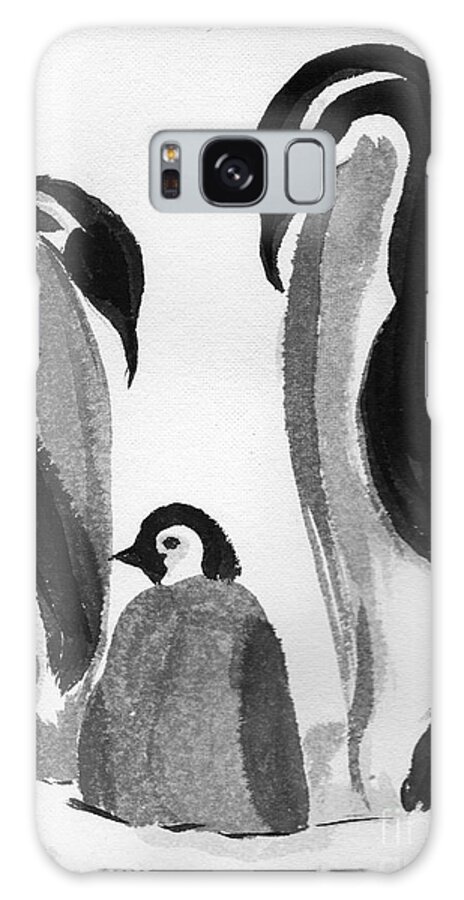 Sumi-e Galaxy Case featuring the painting Happy feet -The family of penguins by Asha Sudhaker Shenoy