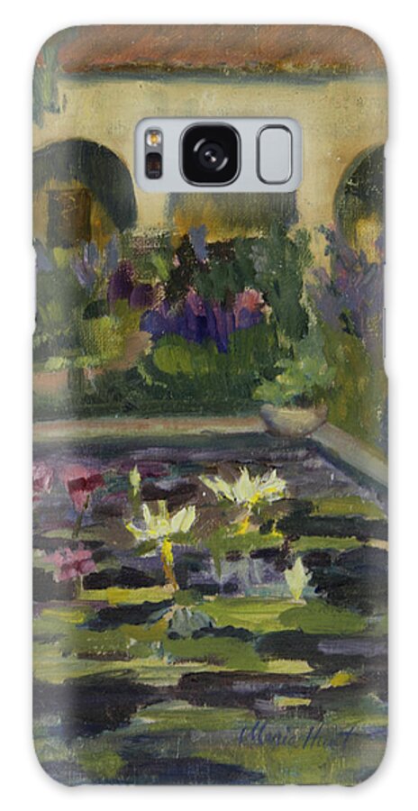 San Juan Capistrano Mission Galaxy Case featuring the painting  Fountain At Mission San Juan Capistrano by Maria Hunt