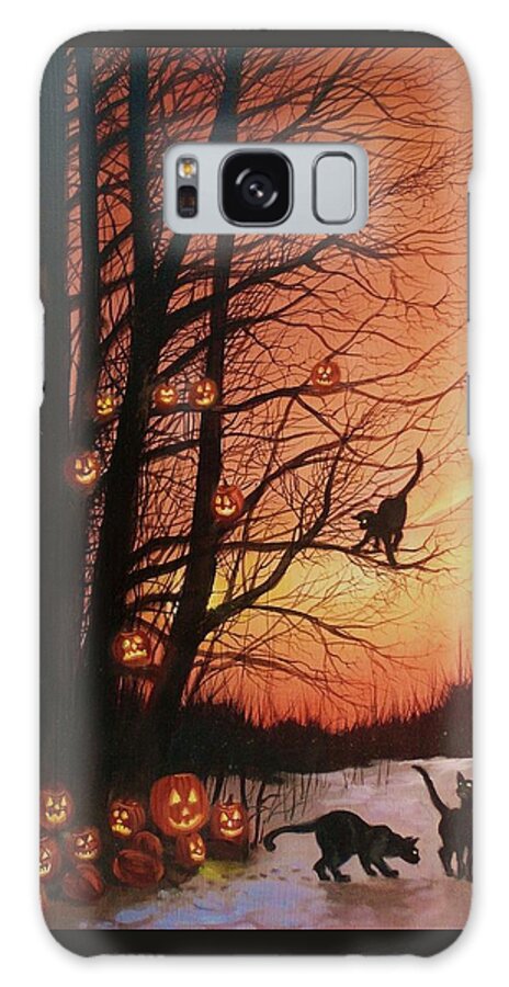 Black Cats Galaxy Case featuring the painting The Pumpkin Tree by Tom Shropshire