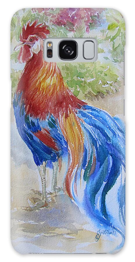 Rooster Galaxy Case featuring the painting Long Tail Rooster by Jyotika Shroff