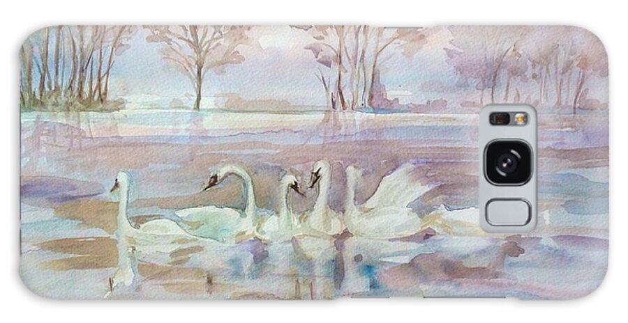 Lake Galaxy Case featuring the painting The swan lake by Katerina Kovatcheva