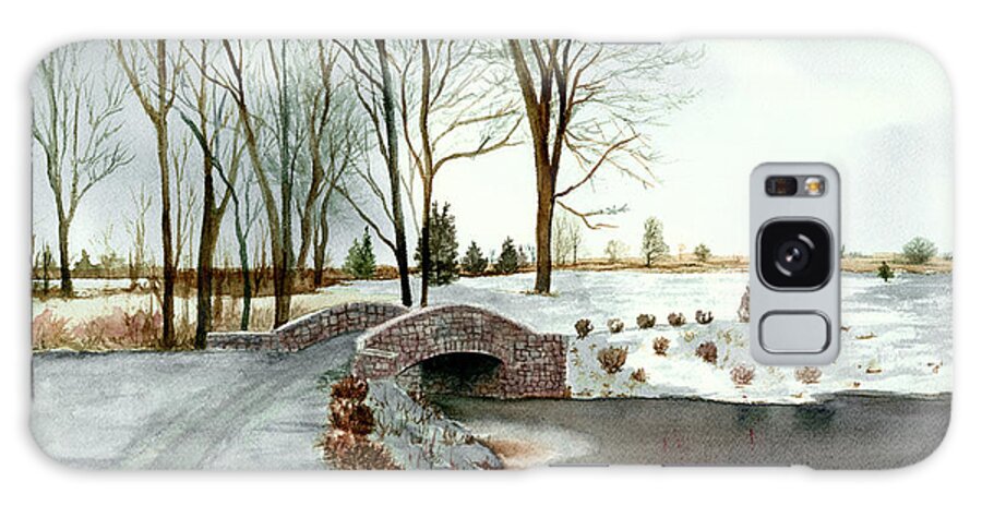 Winter Landscape Of A Stone Bridge Galaxy Case featuring the painting The Winter Blues by Terri Meyer