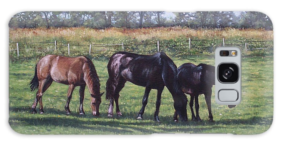 Horse Galaxy Case featuring the painting Three horses in field by Martin Davey