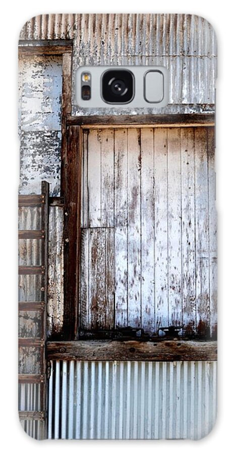 Feed And Granary Shipping And Receiving Doors.- Old Wooden Frames- Industrial Shetonh- Rusty Old Building- Three- Wooden Doors- Ladder- Steel- White Washed (art-photography Images By Rae Ann M. Garrett- Raeann Garrett) Galaxy Case featuring the photograph Three by Rae Ann M Garrett
