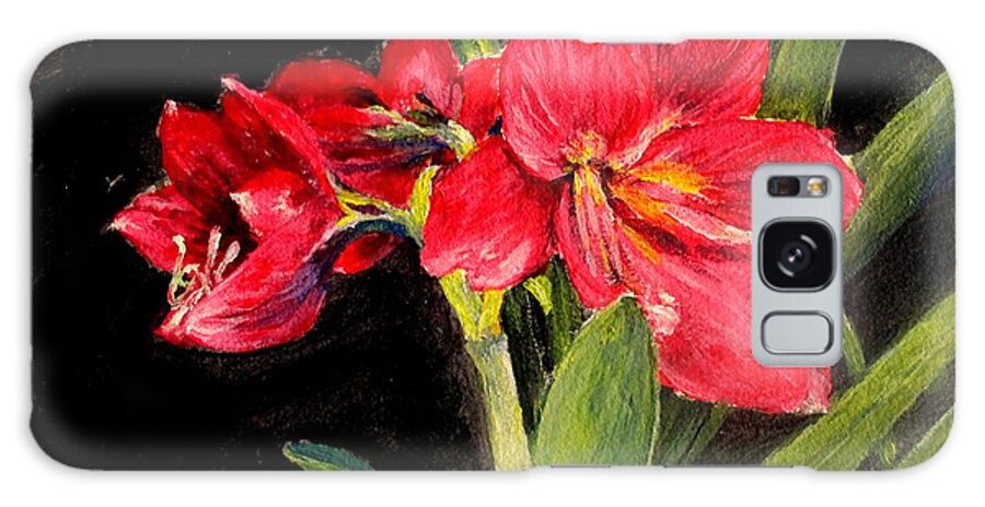 Flower Galaxy Case featuring the painting Three Stalks Of Lilies Blooming by Jason Sentuf