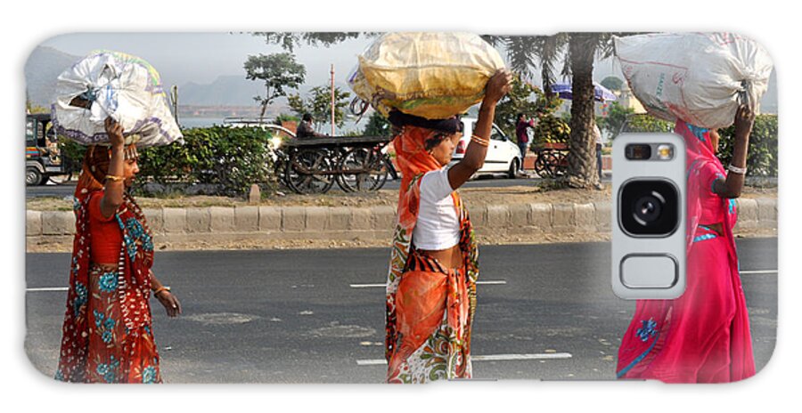 India Galaxy Case featuring the photograph Three women carry bundles Jaipur Rajasthan India by Diane Lent