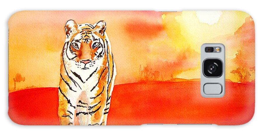 Tiger Galaxy Case featuring the painting Tiger and Fiery Sun watercolor by Carlin Blahnik CarlinArtWatercolor