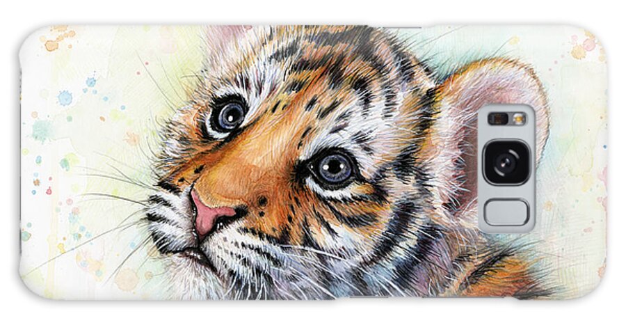 Tiger Galaxy Case featuring the painting Tiger Cub Watercolor Art by Olga Shvartsur