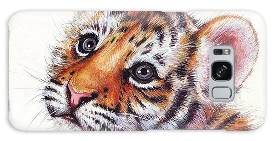 Tiger Galaxy Case featuring the painting Tiger Cub Watercolor Painting by Olga Shvartsur