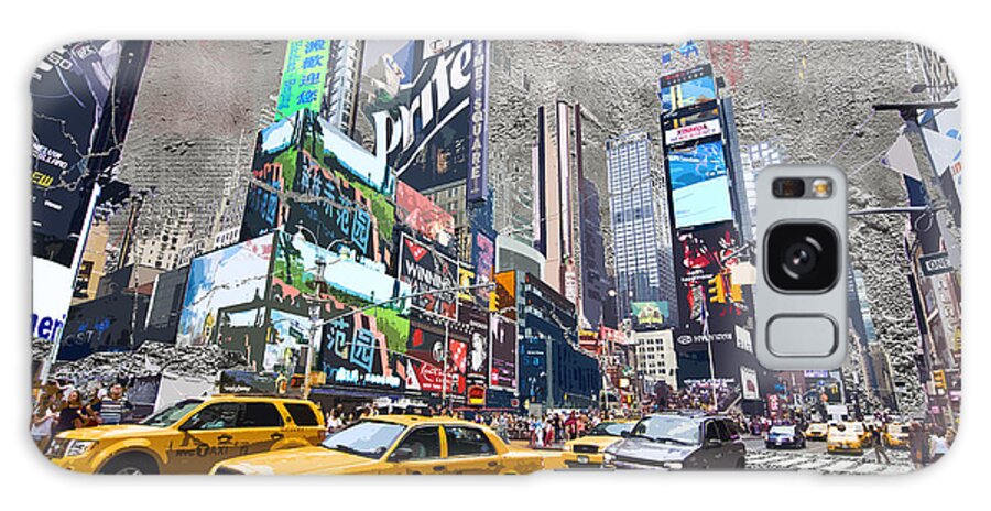 New York Galaxy Case featuring the painting Yellow taxis in Times Square, New York, street art style by Delphimages Photo Creations