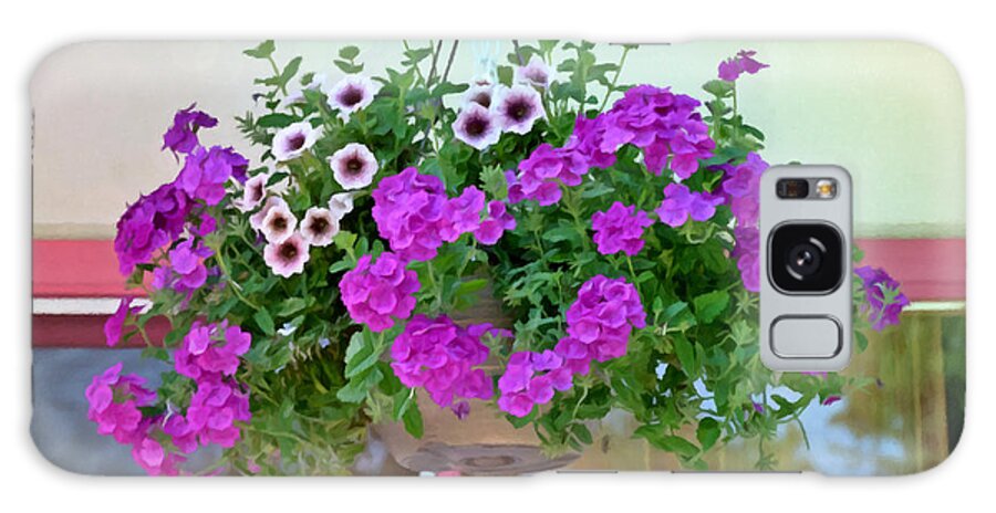 Trailing Petunia Flowers In A Hanging Basket Galaxy Case featuring the painting Trailing petunia flowers in a hanging basket by Jeelan Clark