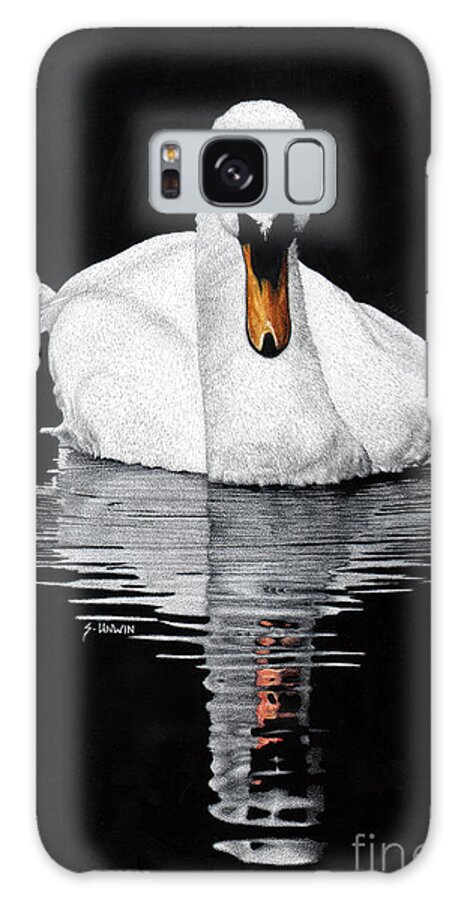 Swan Galaxy Case featuring the drawing Tranquil Reflection by Sheryl Unwin