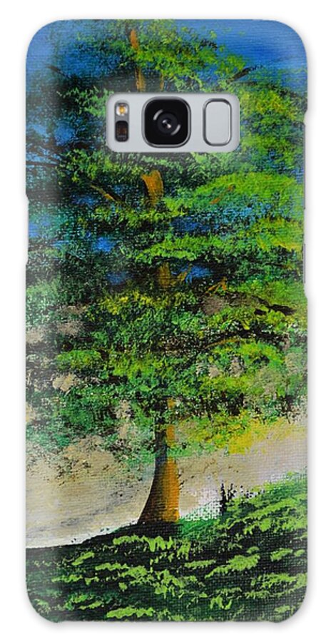 Landscape Galaxy Case featuring the painting Tree on the hill by P Dwain Morris