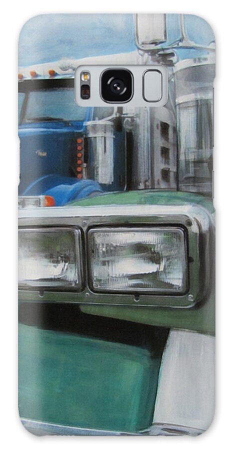 Truck Galaxy Case featuring the painting Trucks in Green and Blue by Anita Burgermeister