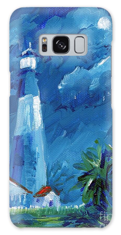 Tybee Lighthouse Galaxy Case featuring the painting Tybee Lighthouse Night mini by Doris Blessington