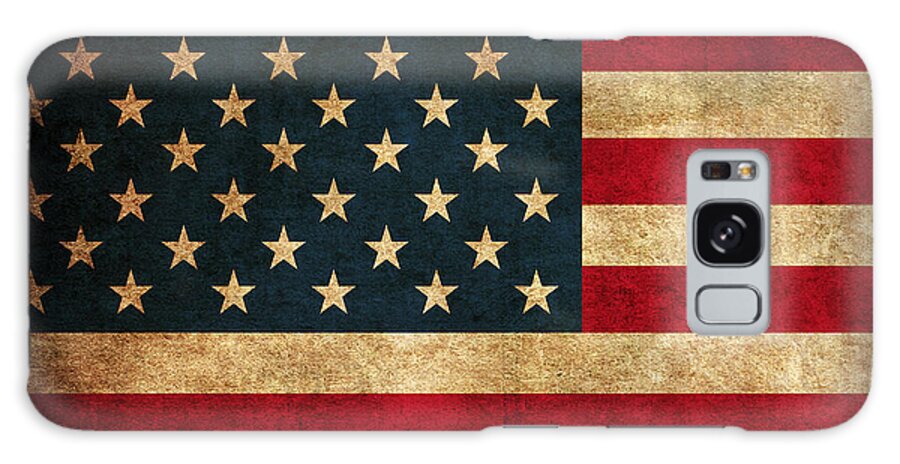 United States American Usa Flag Vintage Distressed Finish On Worn Canvas Galaxy Case featuring the mixed media United States American USA Flag Vintage Distressed Finish on Worn Canvas by Design Turnpike