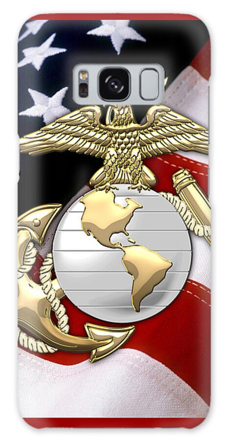 'military Insignia & Heraldry 3d' Collection By Serge Averbukh Galaxy Case featuring the digital art U. S. Marine Corps - U S M C Eagle Globe and Anchor over American Flag. by Serge Averbukh