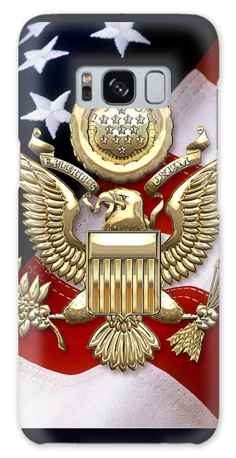 C7 World Heraldry 3d Galaxy Case featuring the digital art U. S. A. Great Seal in Gold over American Flag by Serge Averbukh