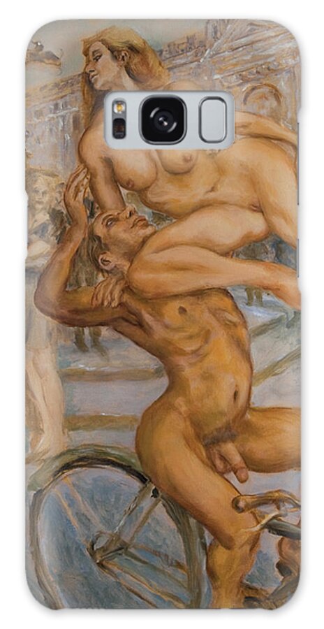 Nudes Galaxy Case featuring the painting Venus and Adonis cycling under Eros by Peregrine Roskilly