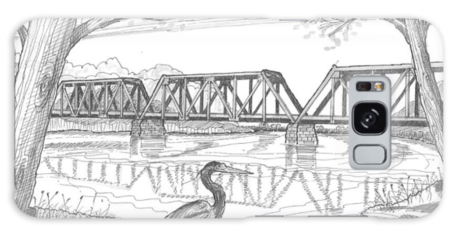 Vermont Railroad Galaxy Case featuring the drawing Vermont Railroad on Connecticut River by Richard Wambach