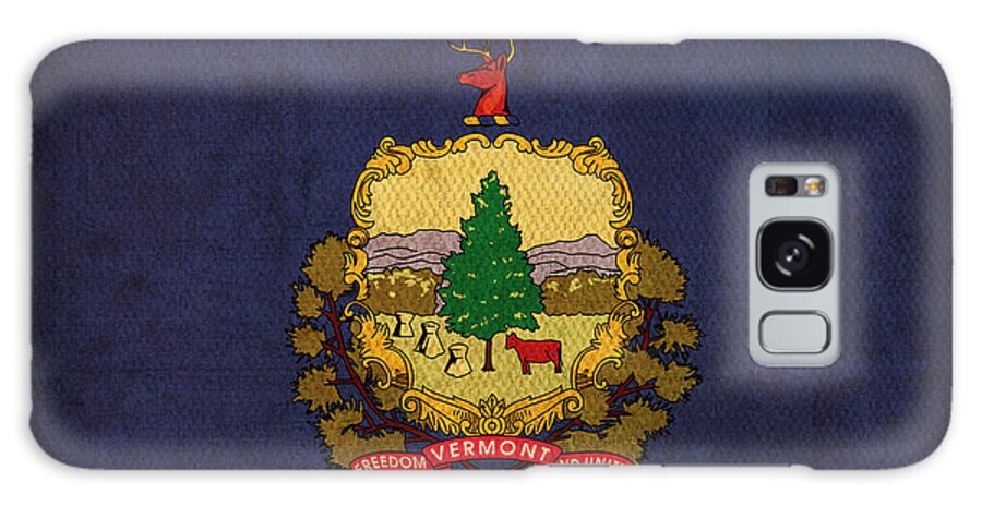 Vermont State Flag Art On Worn Canvas Montpelier Burlington Green Mountain Galaxy Case featuring the mixed media Vermont State Flag Art on Worn Canvas by Design Turnpike