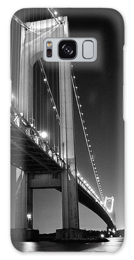 Verrazano Bridge Galaxy Case featuring the photograph Verrazano Bridge at night - Black and White by Gary Heller