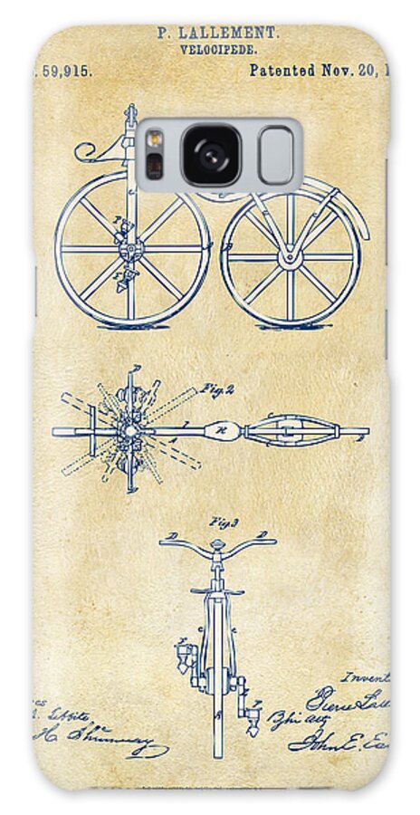 Bicycle Galaxy Case featuring the digital art Vintage 1866 Velocipede Bicycle Patent Artwork by Nikki Marie Smith