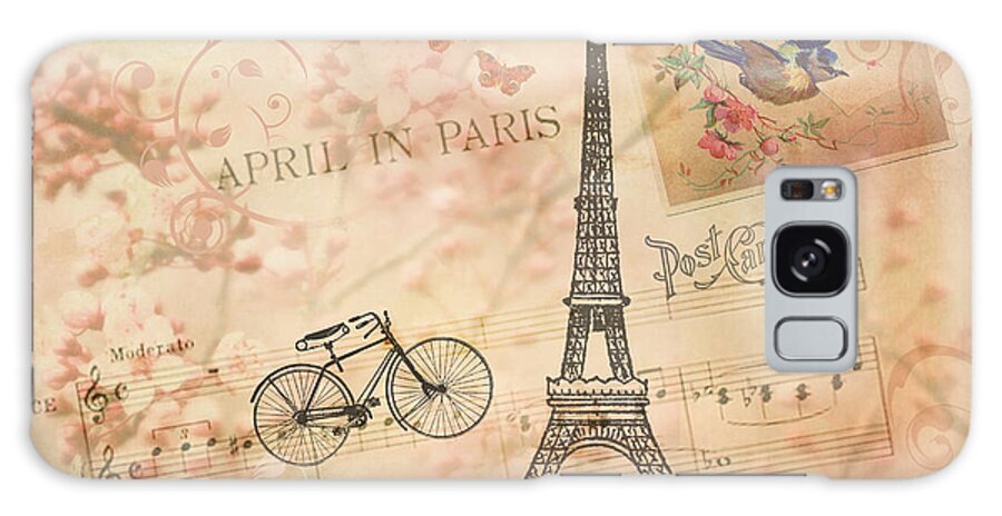 Bicycles Galaxy S8 Case featuring the digital art Vintage Bicycle and Eiffel Tower by Peggy Collins