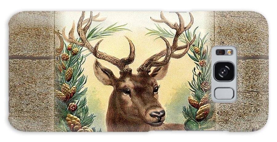 Christmas Galaxy S8 Case featuring the mixed media Vintage Deer Christmas by Florene Welebny