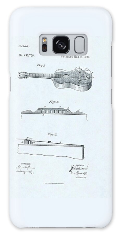 Electric Galaxy Case featuring the drawing Guitar Patent drawing on blue background #11 by Steve Kearns