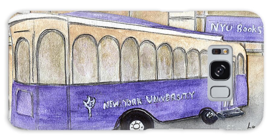 Nyu Trolley Galaxy Case featuring the painting Vintage NYU Trolley by AFineLyne