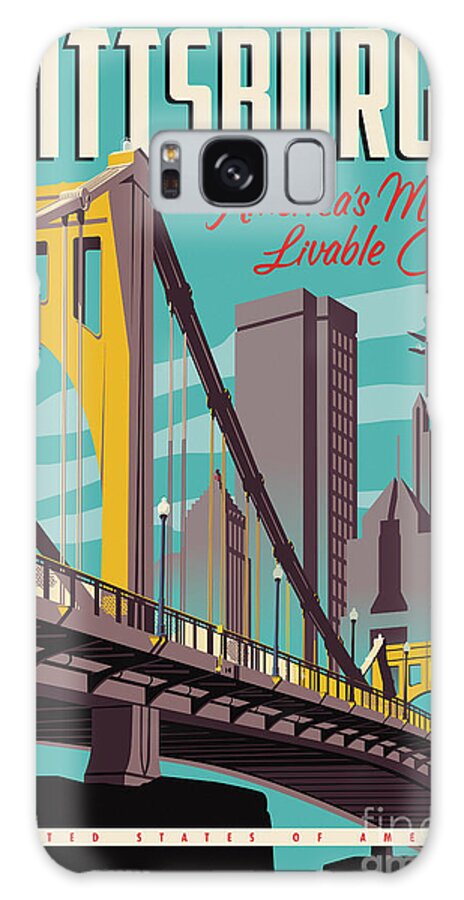 Pittsburgh Galaxy Case featuring the digital art Pittsburgh Poster - Vintage Travel Bridges by Jim Zahniser