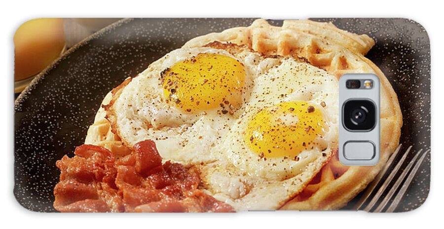 Breakfast Galaxy Case featuring the photograph Waffles With Fried Eggs And Bacon by Lauripatterson