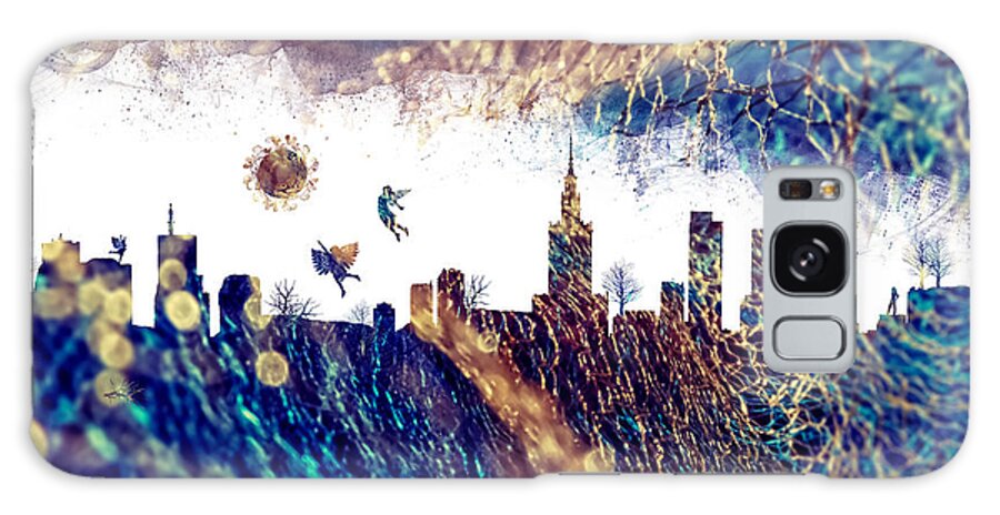 Warsaw Galaxy Case featuring the digital art Warsaw skyline postcard by Justyna Jaszke JBJart