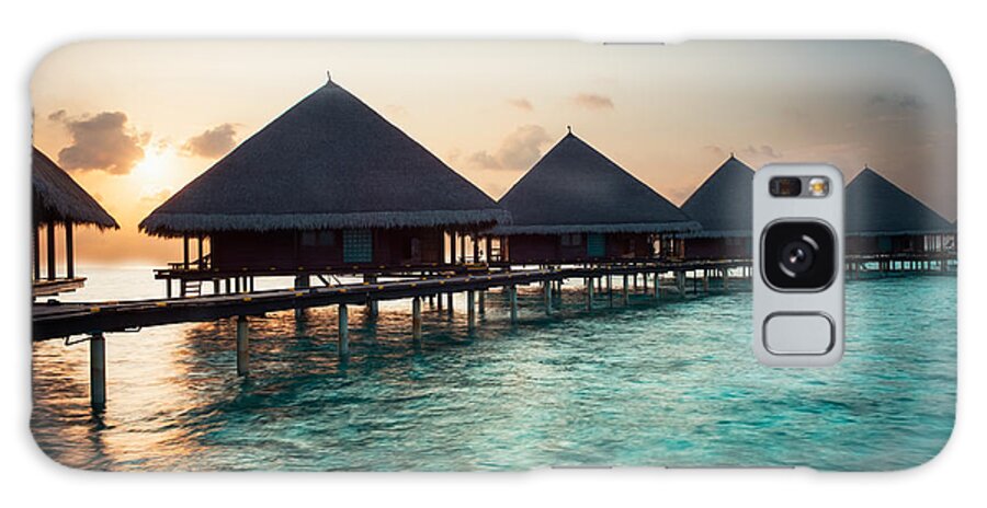 Amazing Galaxy Case featuring the photograph Waterbungalows At Sunset by Hannes Cmarits
