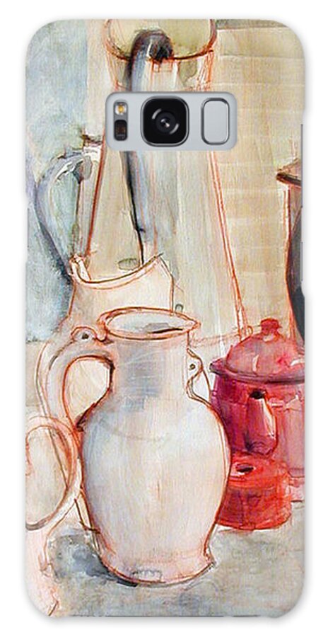 Greta Corens Watercolors Galaxy Case featuring the painting Watercolor still life with red can by Greta Corens