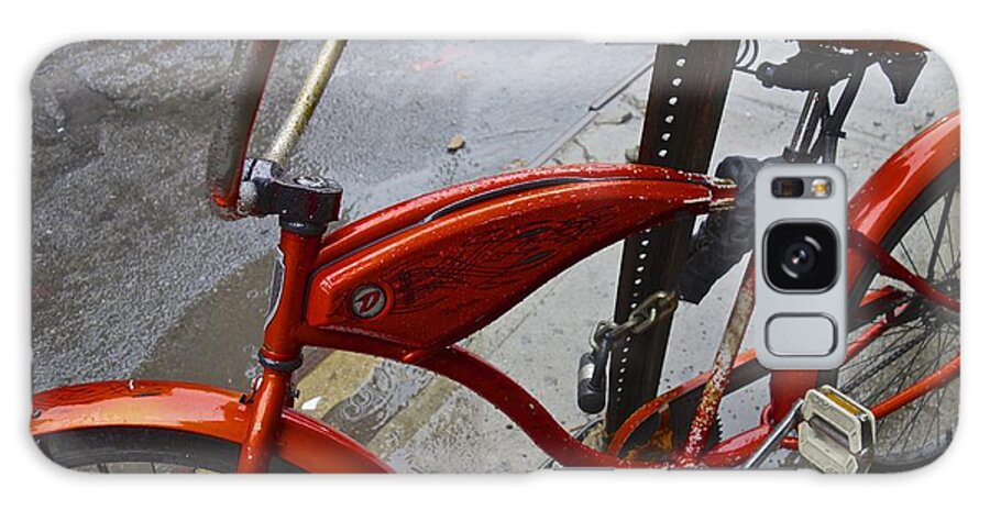 Orange Galaxy Case featuring the photograph Wet Orange Bike  NYC by Joan Reese